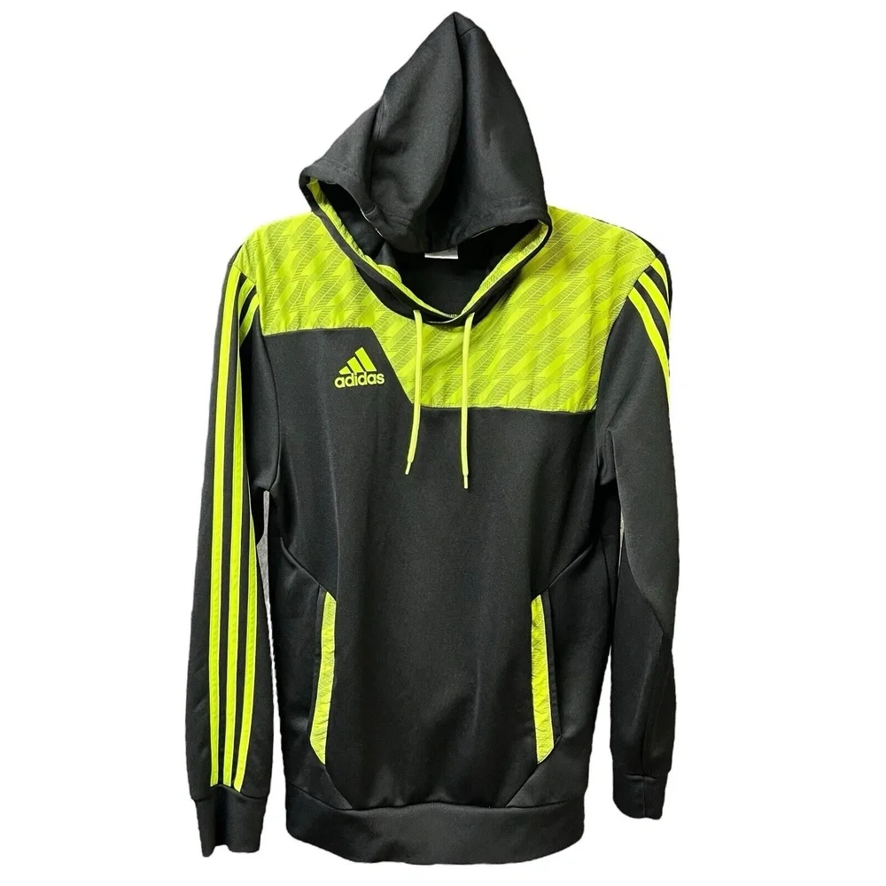 Adidas Climalite Hoodie S‎ Grey Neon Green Athletic Comfort Style Sweatshirt